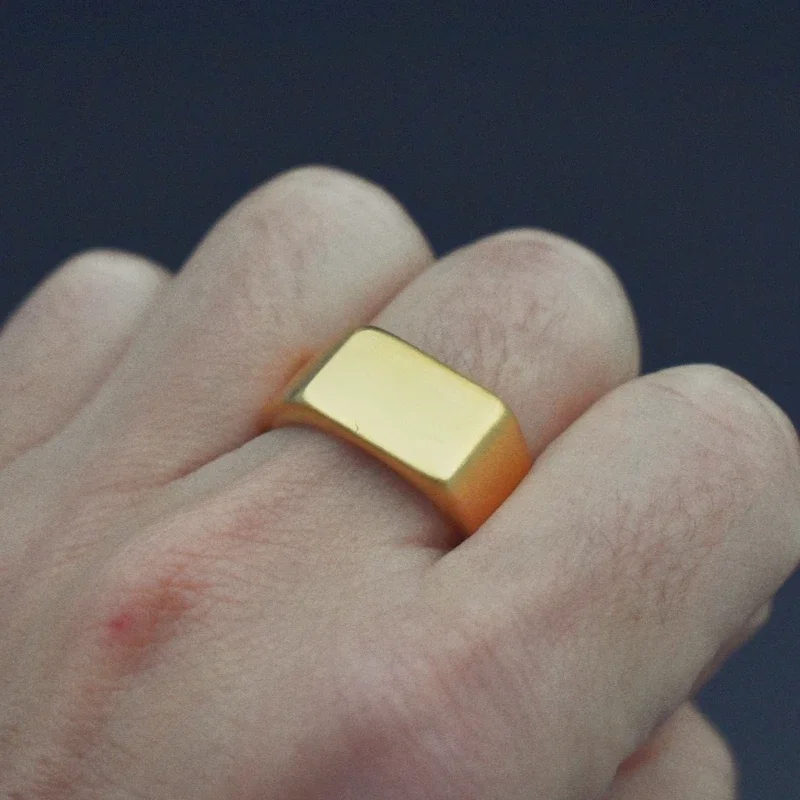 Square Band Flat Top Signet Ring Frosted Gold/Silver Color Stainless Steel Vintage Rustic Women Men Jewelry stainless steel rings minimalist ring