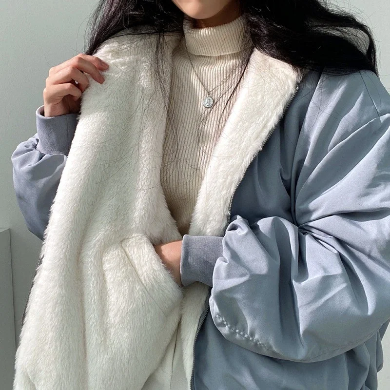 New Jackets for Women Thick Warm Parkas Oversized Double Sided Hooded Coat Korean Fashion Casual Loose Zip Up Jackets Coat Women 2