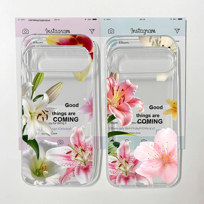 Pink Plum Blossom Lily Pattern Clear Soft TPU Phone Case