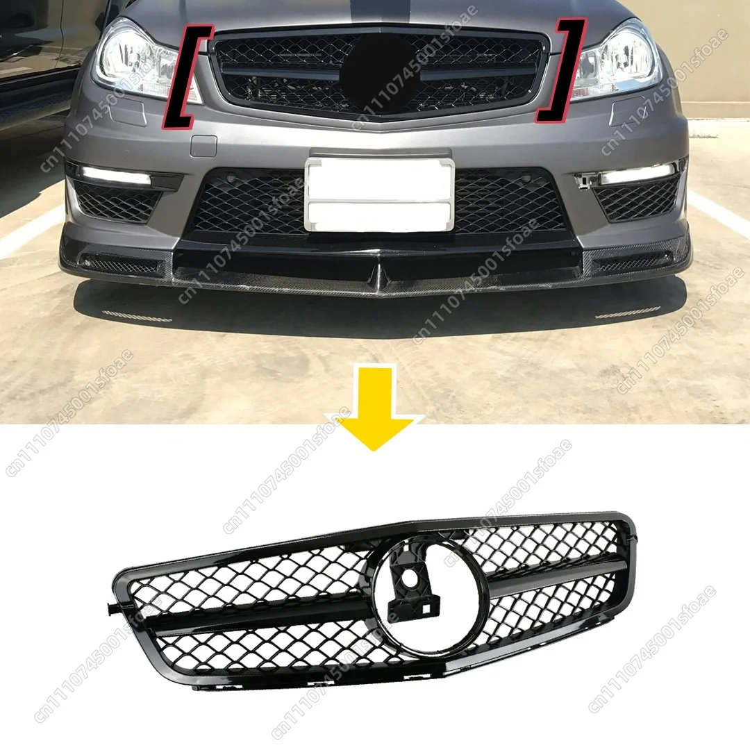 메르세데스 벤츠 C 클래스 W204 C250 C300 2007-2014 AMG 프론트 그릴 허니콤 메쉬 튜닝 글로스 블랙 레이싱 교체 업그레이드