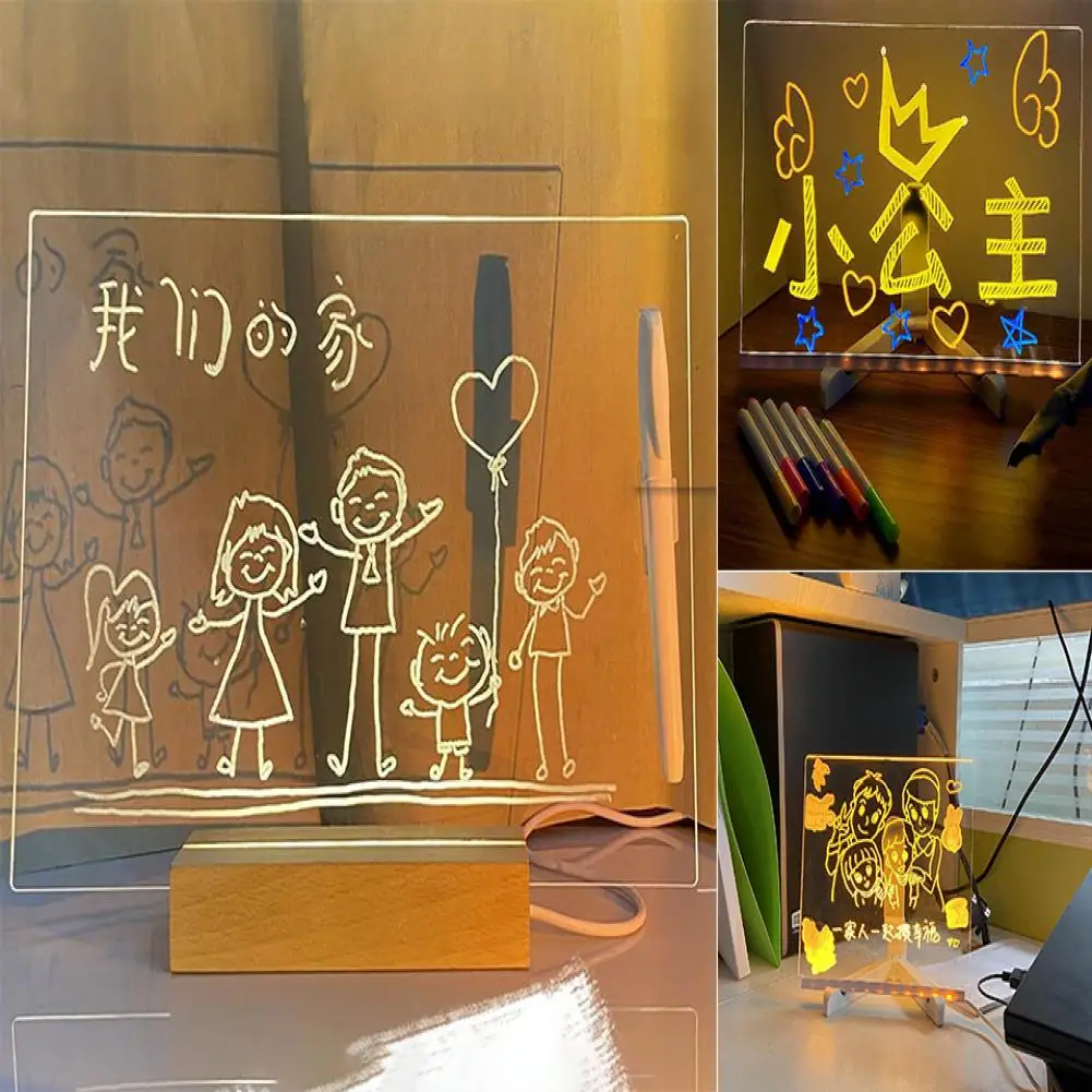 

LED Note Board Glowing Acrylic Letter Dry-Erase Board with Bracket Reusable Multifunctional Glow Memo Message Board Table Decor