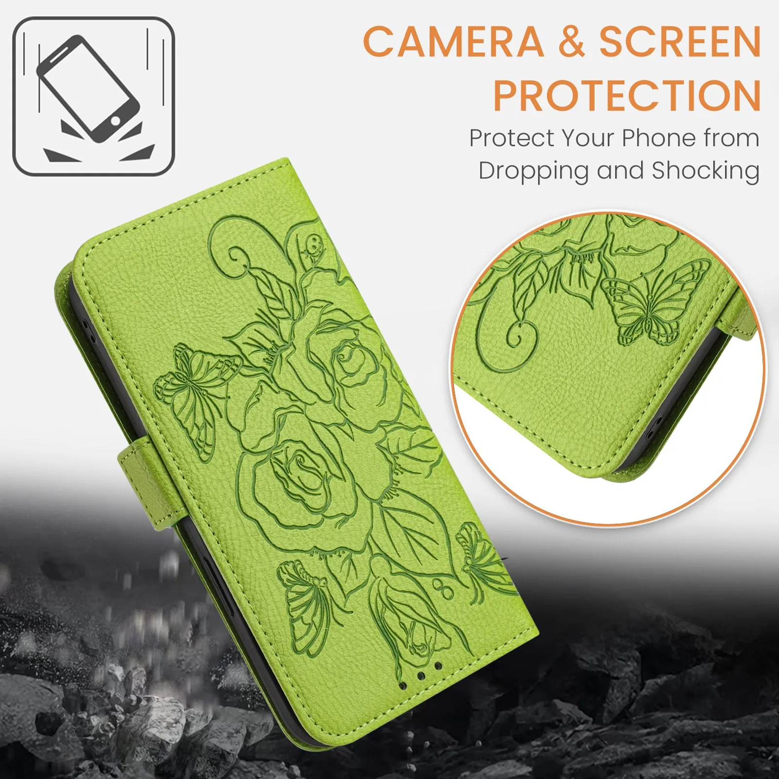 Elegant 3D Floral Leather Phone Wallet Case Cover