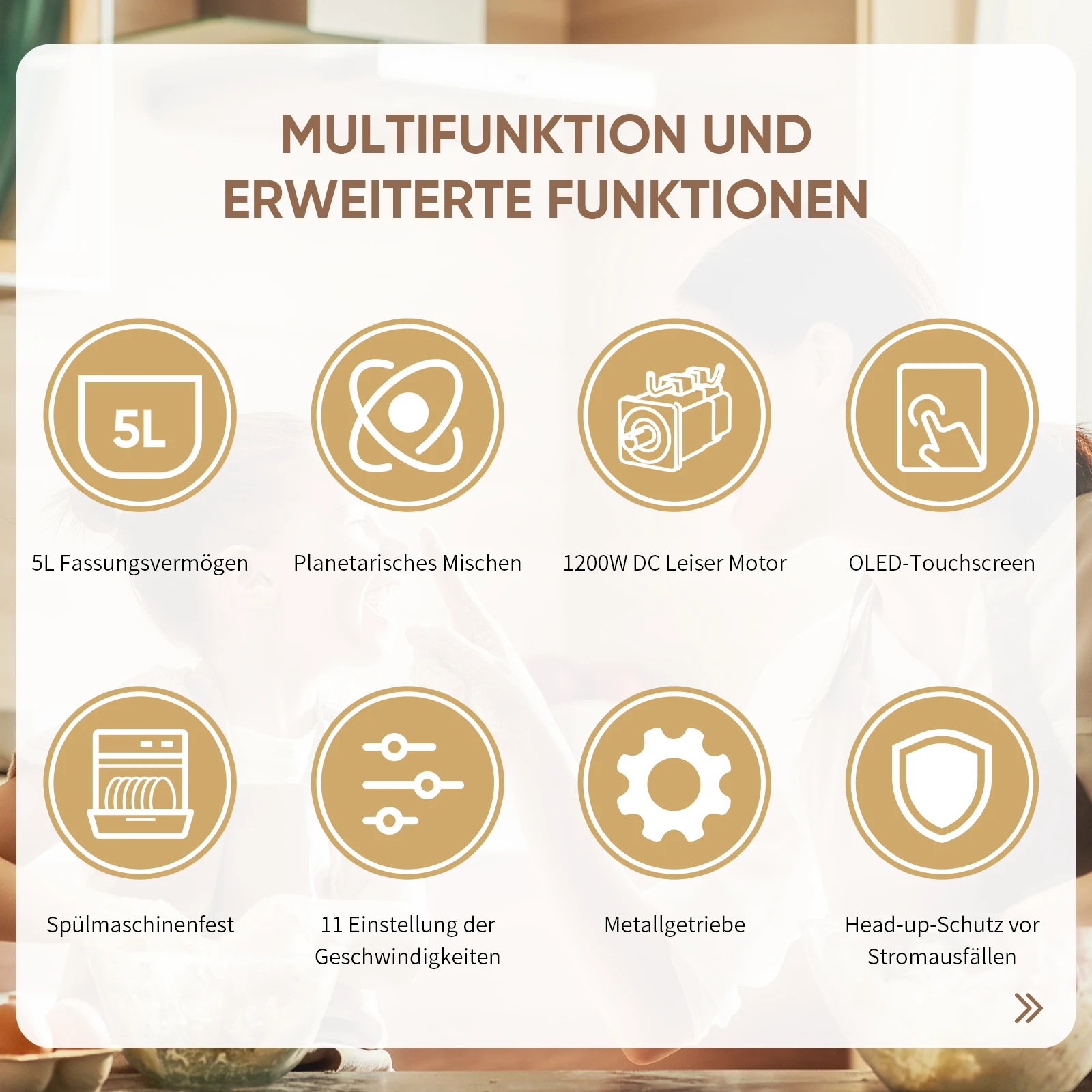 BioloMix Küchen-Lebensmittelmixer, 1200 W Gleichstrommotor mit 11 Geschwindigkeiten, digitaler OLED-Bildschirm, elektrischer Lebensmittelmixer mit Knethaken, Schneebesen – Detail 2