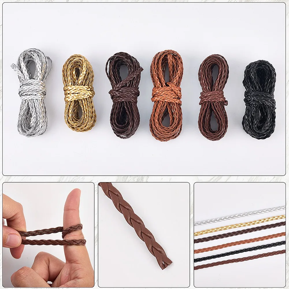 5M 3겹 PU 가죽끈 가죽 쥬얼리 끈 쥬얼리 DIY 제작용 끈 플랫 새들 브라운 5mm 5.47 야드(5m)/세트