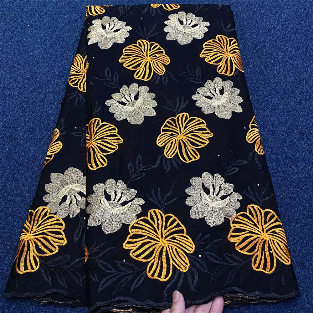 

Swiss Voile Lace In Switzerland With Stones High Quality Skin Black Tulle Cotton African Nigerian Evening Fabrics CT1253