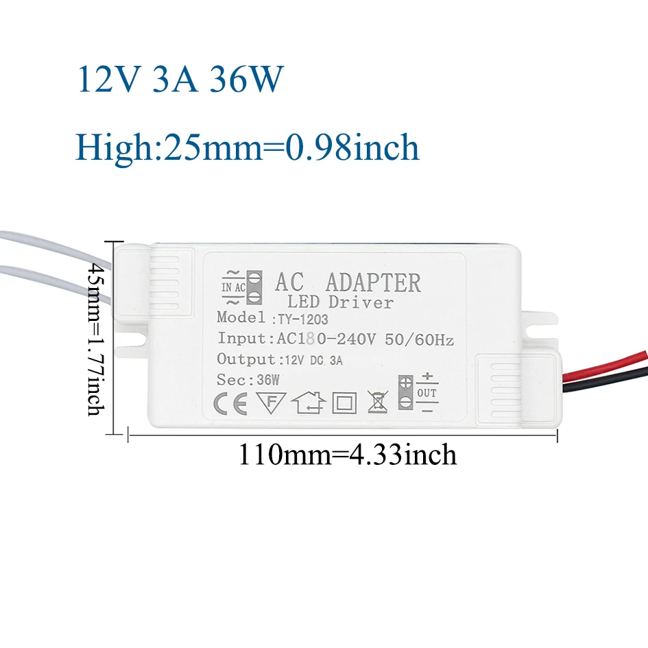 Description Picture 4 of itemLED Driver DC12V60W 36W 24W 12W AC220 to12V Power Supply Constant Voltage1A to 5A For Control Lighting Transformers Light strip