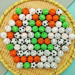 19mm 10pc/lot Silicone Sports Balls Beads Baby Teething Pacifier Chains Necklace Accessories Safe Food Grade Chewing Kawaii Gift