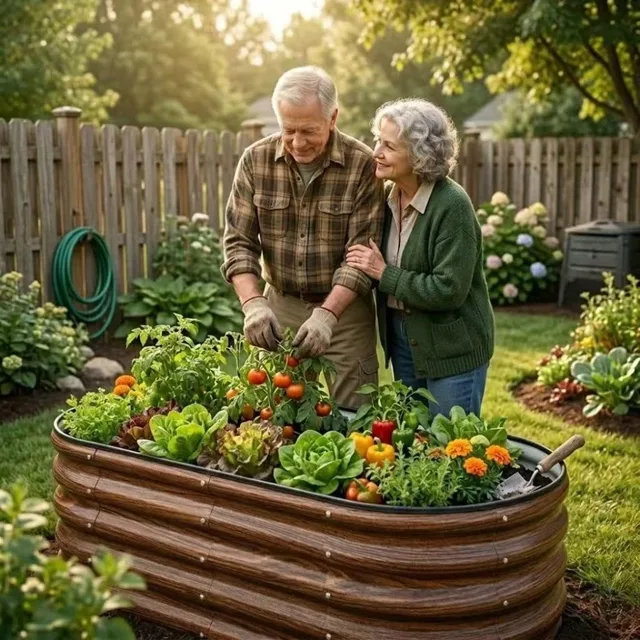 3 Pcs 4x2x1.5ft Raised Garden Bed Outdoor, 17" Tall Galvanized Metal Planter Box, Oval Kit for Vegetables Plants Fruits, Brown