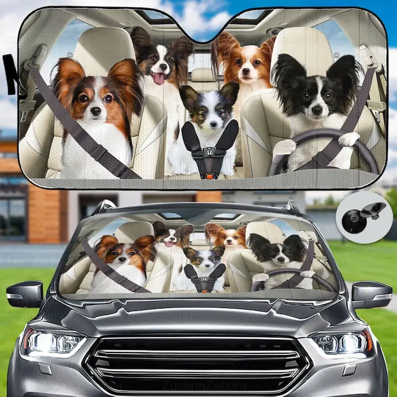 

Papillon Family Car Sun Shade, Papillon Car Accessory, Papillon Gifts, Papillon Decor Car, Gift For Mom, Dog Car Sun Shade,