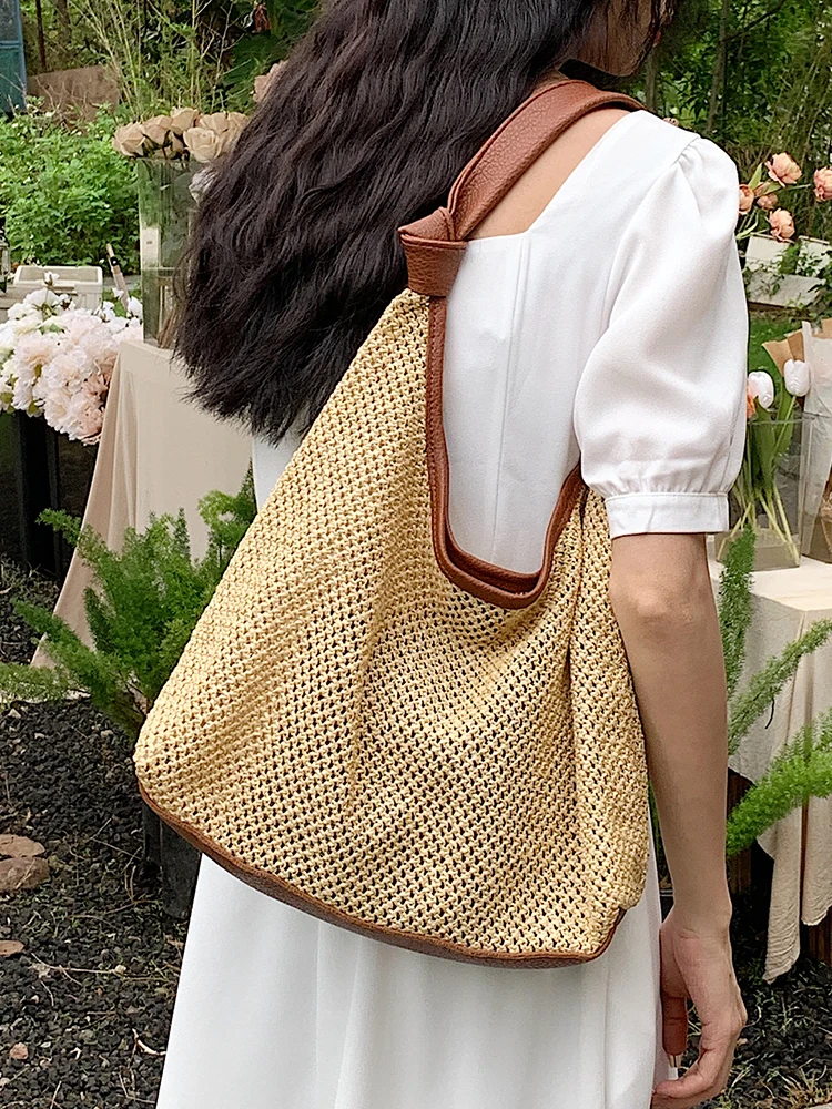 

Woven Straw Bag Women's Large Capacity 2023 New Summer One-shoulder Seaside Beach Bag Work Tote Bag