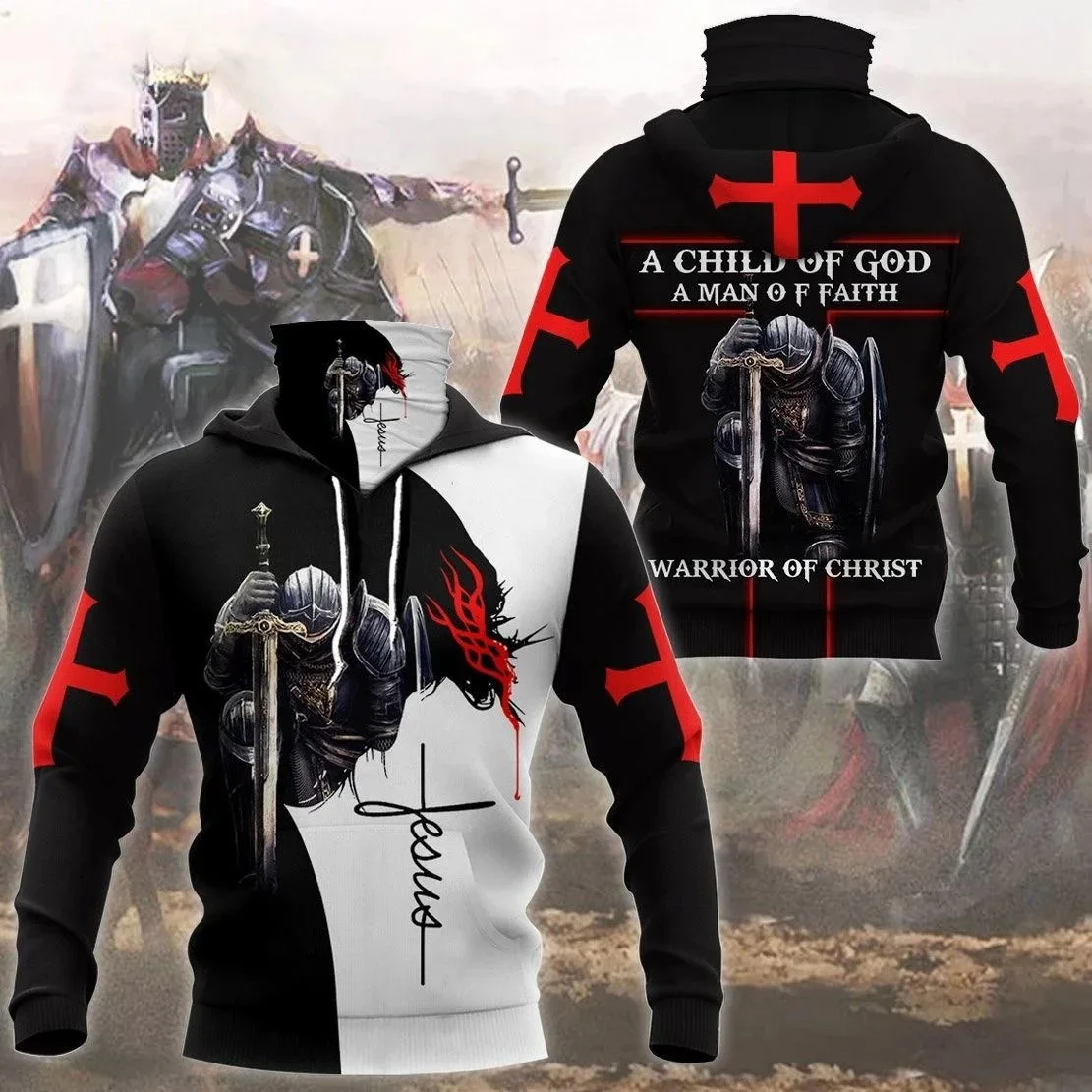 Jesus Is My Everything & Knights Templar 3D Printed Adult Neck Gaiter Hoodie Winter Unisex Casual thicken Hoodie with Mask MZM05