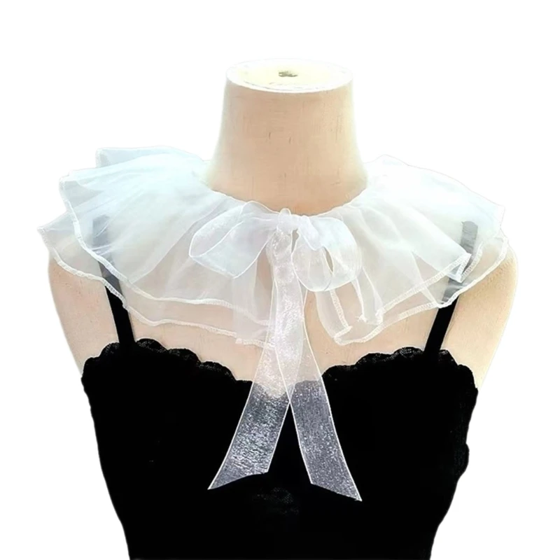 

White/Black Ruffle Designed Decorative Layered Collar for Woman Sweater Dress Clothes Sewing Collar with Self-Tie Rope