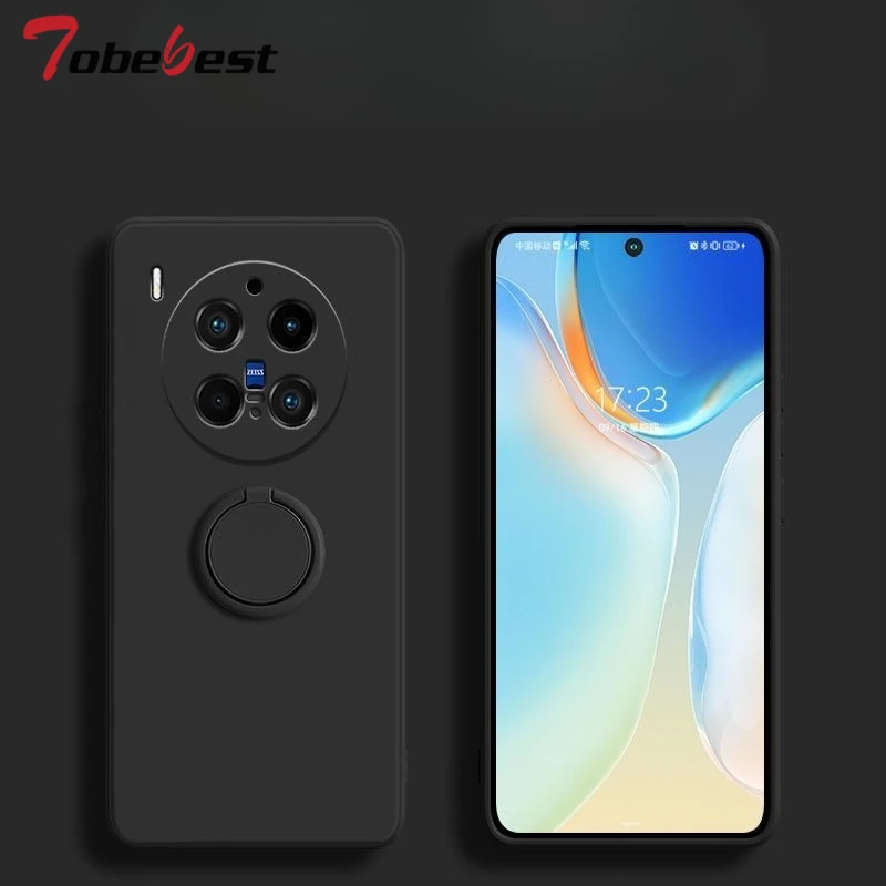 Silicone Square Cover with 360° Finger Ring Grip - Ultra Soft Phone Holder Case