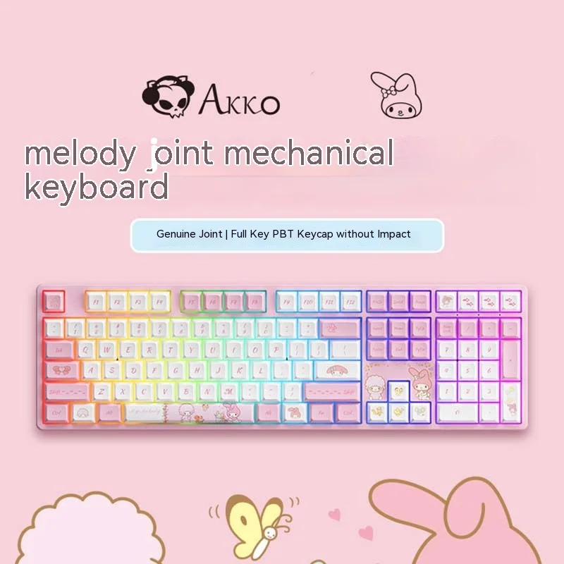 

2024akko Sanrio Melody 5108s Wired Mechanical Keyboard Kawaii Rgb Esports Hot Swappable Co-branded Keyboard Collection Game Gift