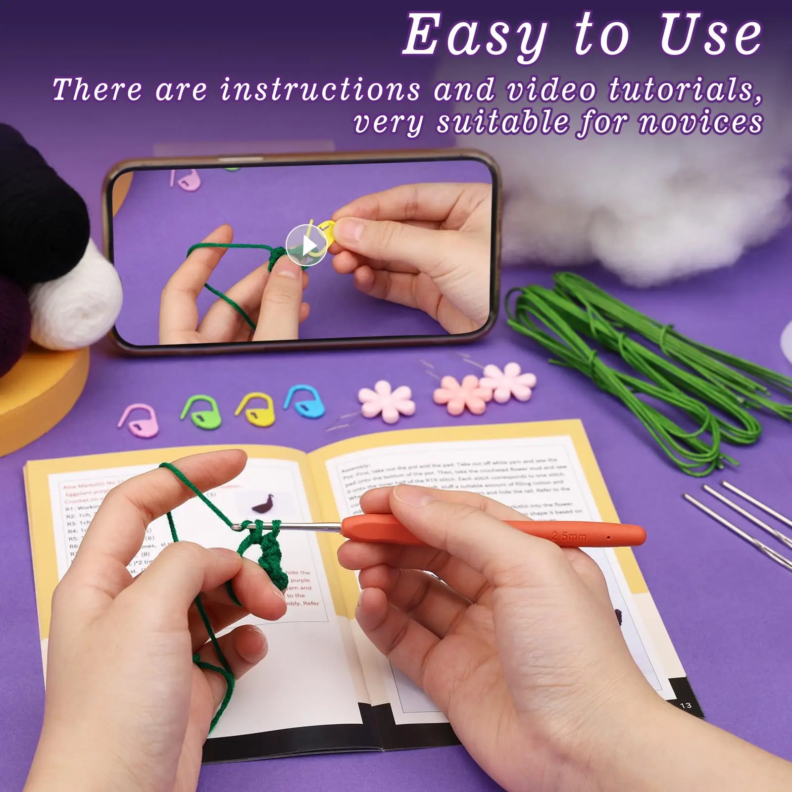 Fenrry Aloe Vera Crochet Kit Potted Plants Beginners Knitting Kit with Crochet Hook Yarn Step-by-Step Video Tutorial