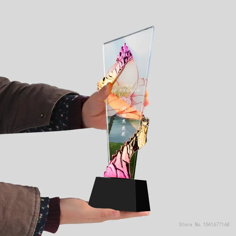 Customized High Grade Honor Crystal Trophy, Color Printing Medal, Annual Meeting Creativity Award Souvenir, Home Decoration, 1Pc