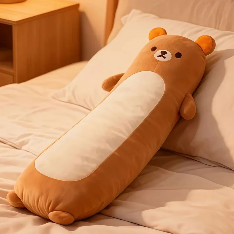 60-80cm 귀여운 리락쿠마 롱 필로우 플러시 토이, 매우 부드러운 다리 껴안는 베개, 수면용 소파 쿠션, 사무실 낮잠 베개 선물