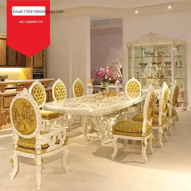 

Роскошный полностью твердый деревянный тяжелый промышленный резной Овальный Обеденный Стол для виллы гостиной обеденный стол стул комбинация