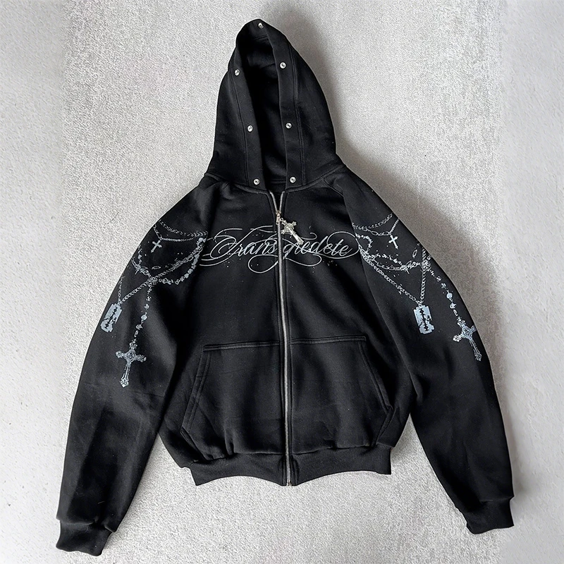 Gothic Fashion Design Cross Silver Chain Pattern Printing