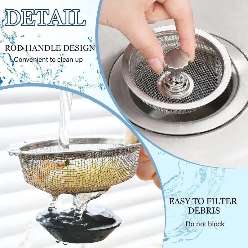 Kitchen Sink Filter Stainless Steel Sink Sewer Mesh Strainer Hair Catcher Waste Plug Filter