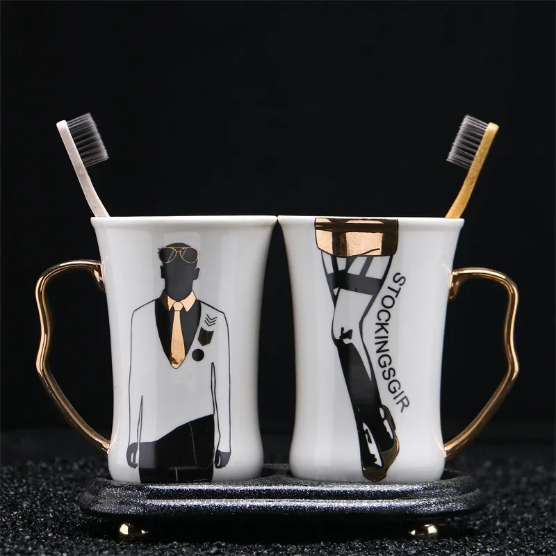 

Couple style mouthwash cup Toothbrush cup High-end ceramics Bathroom bathroom Home Hotel Supplies