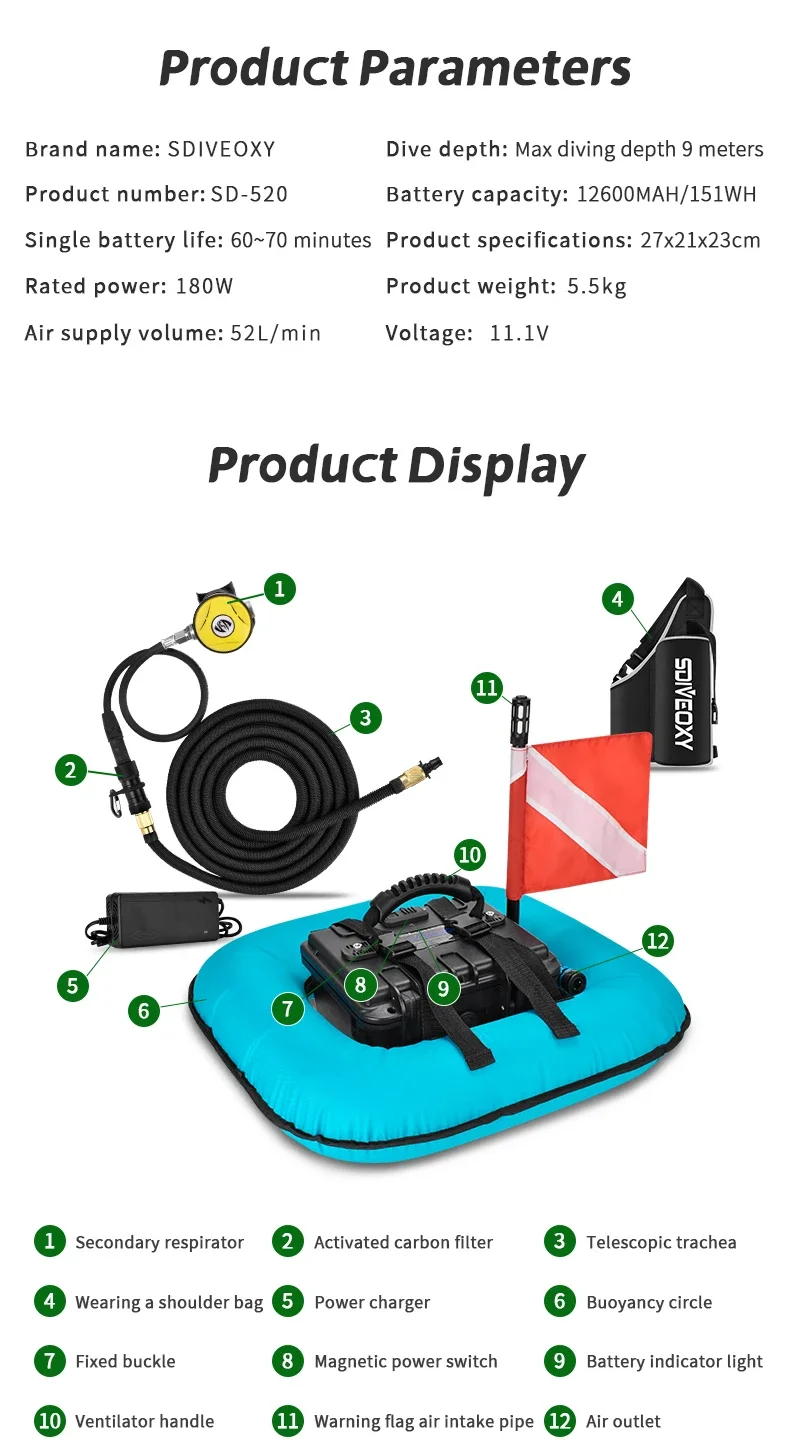 2024 New Portable Electric Scuba Diving Ventilator Artificial Gill Equipment Div