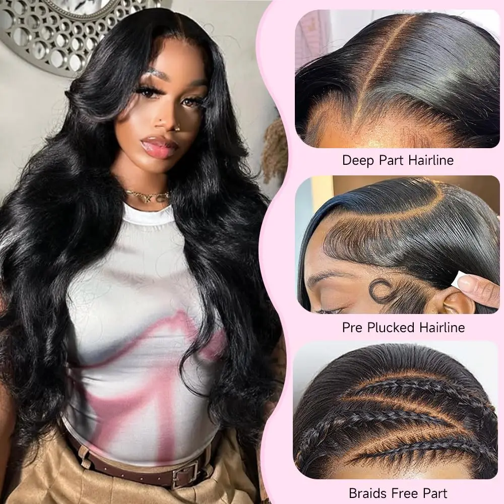 30 Inch 13x6 Lace Front Wigs Human Hair Pre Plucked Real Virgin Human Hair Wig 200% Density Body Wave Wig for Black Women