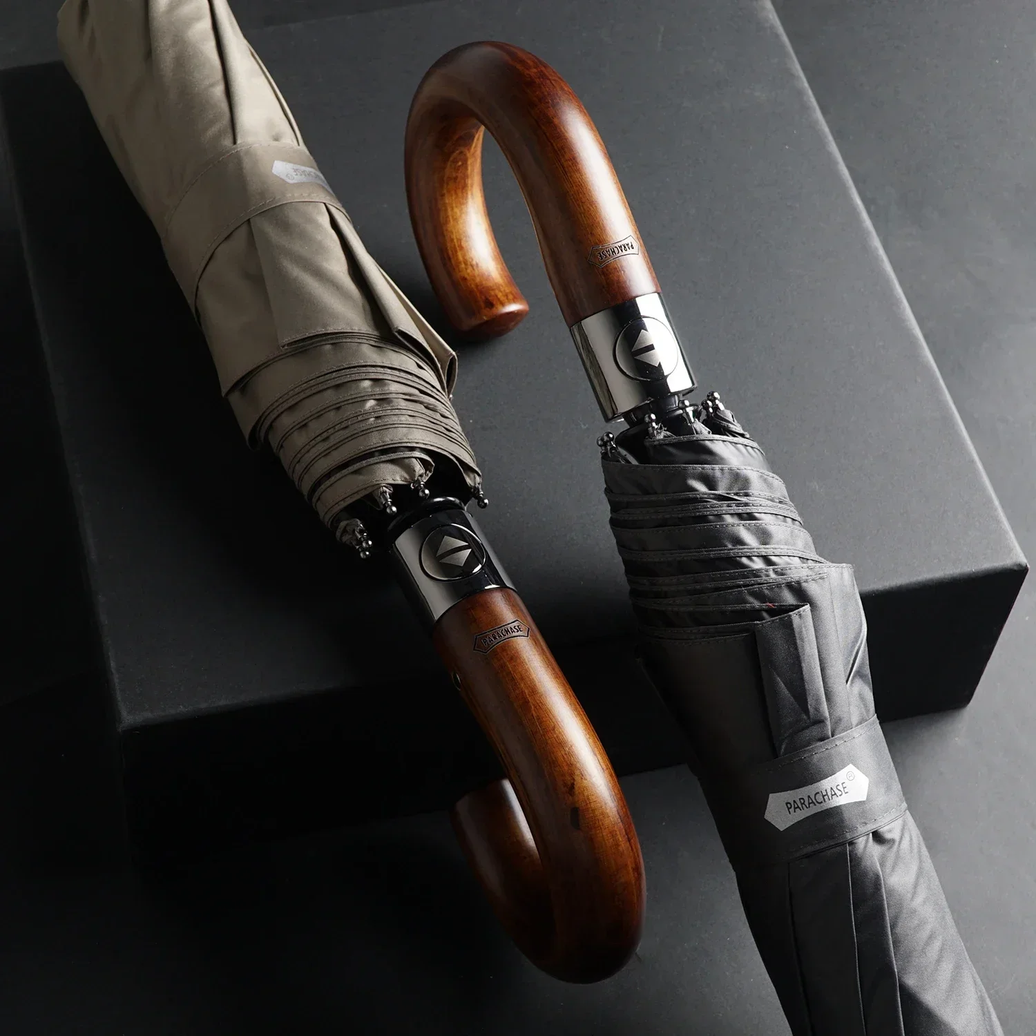 PARACHASE Large Umbrella Men Windproof Strong, Luxury Automatic Umbrella UV Protection, Wooden Handle, UV Parasol Umbrella 5