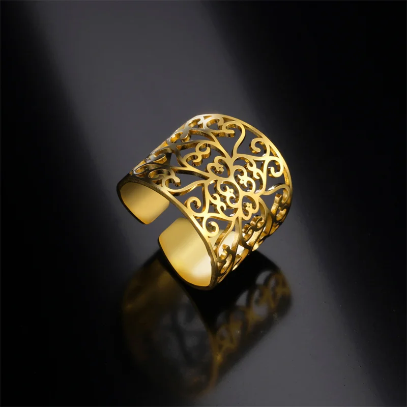 Frau Edelstahl Ringe Vintage verstellbare Blumen ringe für Mädchen ästhetische Goldfarbe Ringe Hochzeit Verlobung schmuck – Detail 7