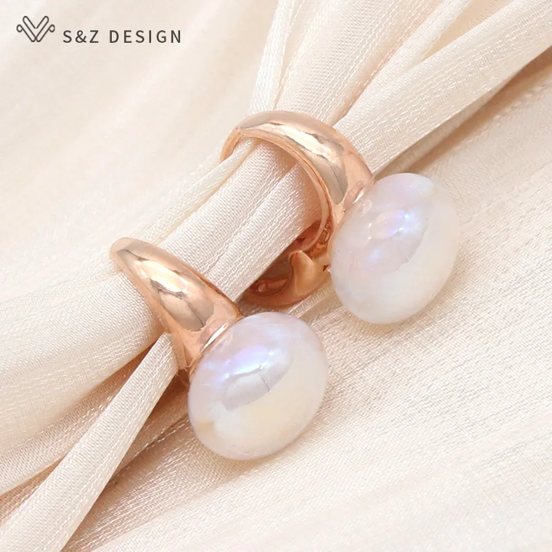 S&Z DESIGN New Fashion 585 Rose Gold Color Round Simulated-pearl Dangle Earrings For Women Girl Wedding Party Jewelry