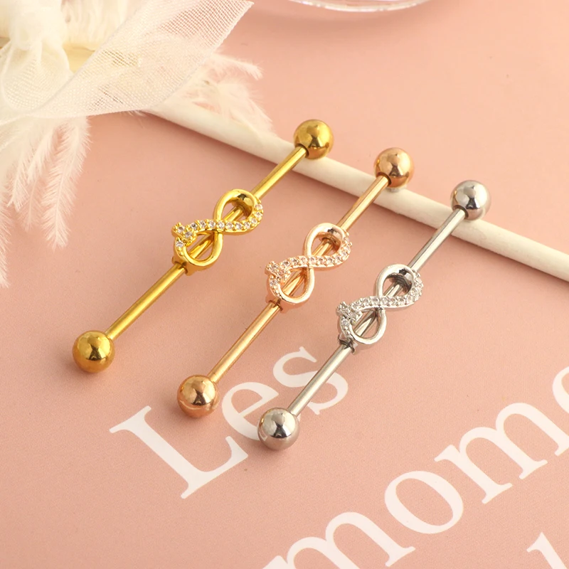 Steel Industrial Barbell Long Key Style CZ Ear Ring For Women Men Cartilage Earring Helix Body Piercing Jewelry Oreja Luck