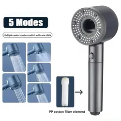 High Pressure Adjustable Water - Saving Shower Head with One - Key Stop Feature (Grey - b)