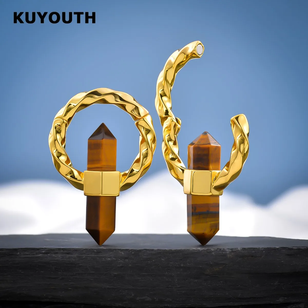 KUYOUTH Stone Ear Weight Gauges Magnet Piercing Stretchers Jewelry Earring Copper 2PCS