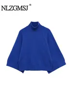 NLZGMSJ Casual Knitted Women Loose Sweater Autumn Long Sleeve Half High Collar Oversize Pullovers Female Warm Sweater Y2K