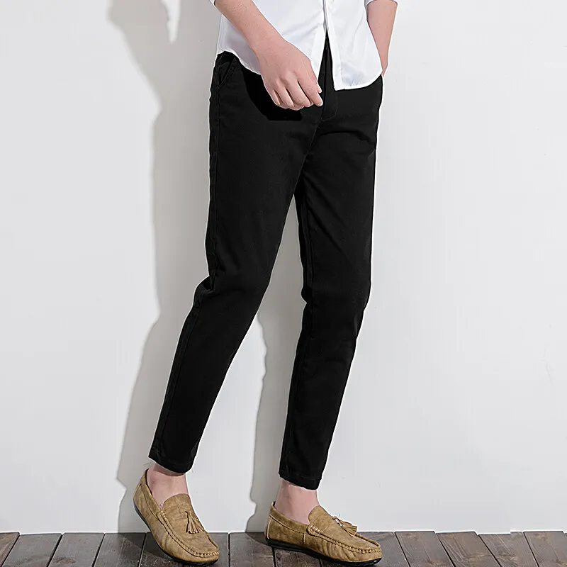 Men Trousers Autumn and Winter Fashion Spliced Button Zipper Pocket Slim Fit Small Feet Solid Color Elastic