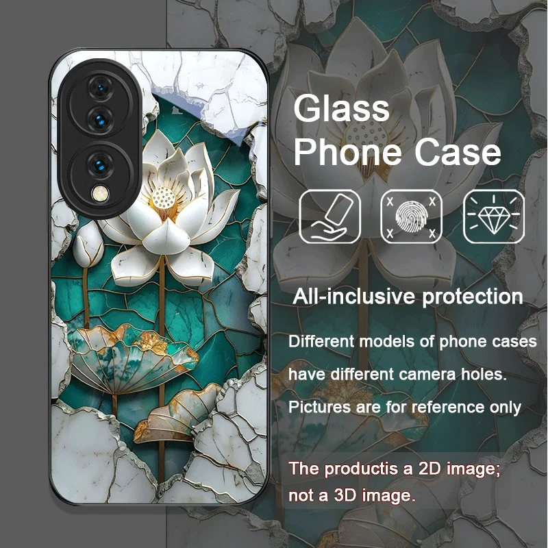 Elegant Floral Marble Textured Tempered Glass Phone Case