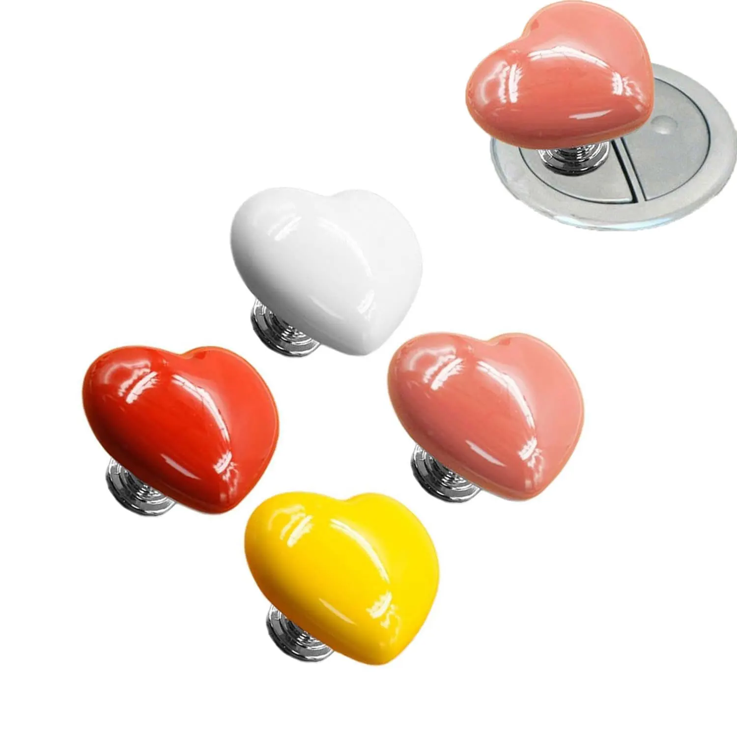 4 Pcs Love Heart Shaped Toilet Tank Press Button Toilet Flusher Top Push Button Protect Women Manicures Bathroom Accessories