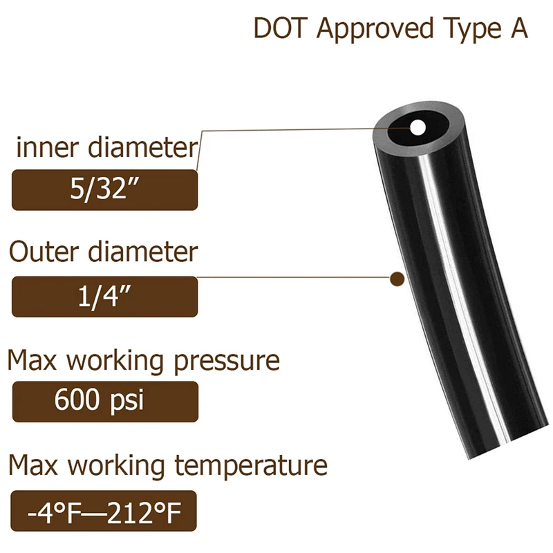 Nylon Air Hose 1/4 Dot Air Line 0.25" Od 32.8 Feet 10 Meters Nylon Approved for Air Tubing Brake System or Fluid Transfer