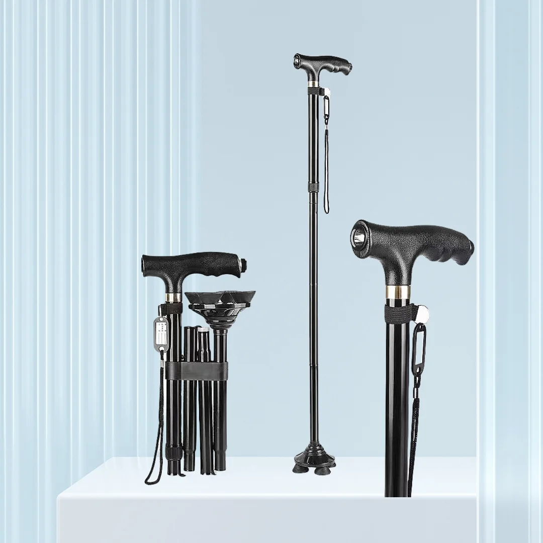 Aluminum Folding Cane with Light Retractable Walking Sticks Trekking Poles For Old Man Elegant Crutches For the Elderly Grandpa
