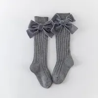 Baby Girls Knee High Socks Kids Cotton Big Bow Socks Solid Leg Warmers Princess Girls Toddler Soft Long Socks For Children 3