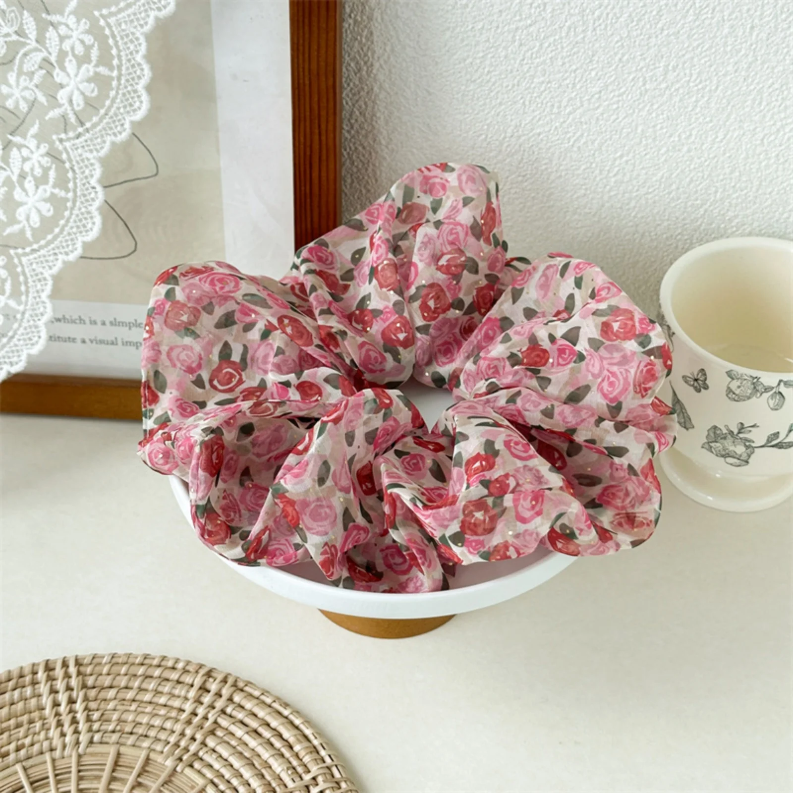 1pc  Floral Print Scrunchies Set, Romantic Hair Accessories for Women, Cute Hair Ties for Daily and Party Wear