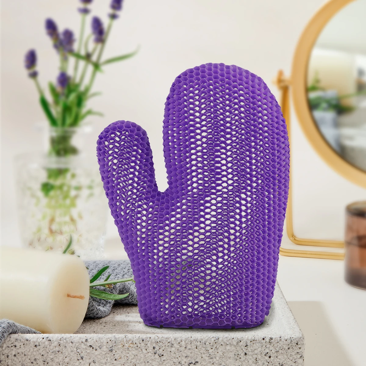 Description Picture 4 of itemPack of 2 Eco-Friendly Antibacterial TPU Bath Gloves, Honeycomb Weave, Multi-coloured, Highly Elastic, Breathable and Odourless.