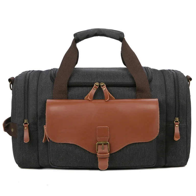 Men Large Capacity Weekend Bag Canvas Multifunction Leather Bags Carry on Luggage Bag Tote Utility Travel