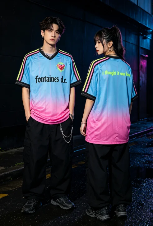 Fontaines D.C. V-Ausschnitt Jersey, Modisches, Atmungsaktives, Schnell Trocknendes Fußballtrikot, Unisex, Kurzarm-Shirt, Familien-Partnerlook