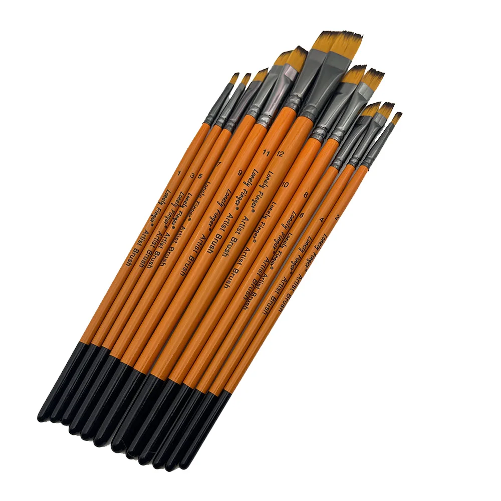 12pcs Premium Angular Paint Brushes - High-Quality Nylon Hair Angled Watercolor Brushes for Acrylic Watercolor Gouache Painting 3