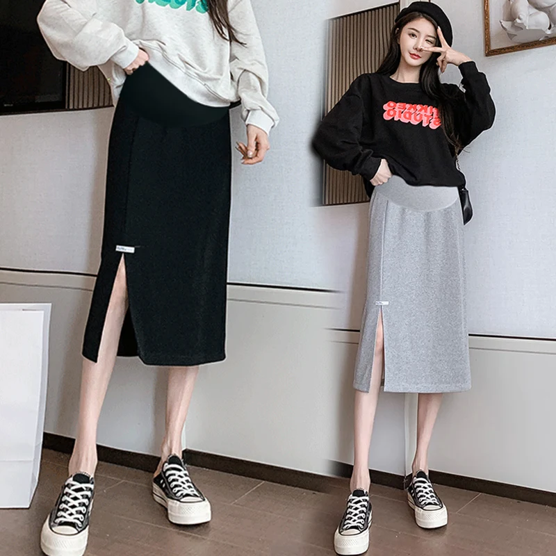 Pregnant Women Skirt Spring and Autumn Casual Pure Cotton Front Split One Step Straight Pencil Slim
