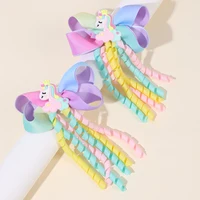 Sweet Unicorn Hair Clips For Girl Bow Barrette Cute Tassel Ribbon Curly Ponytail Hairpins Accessories 2