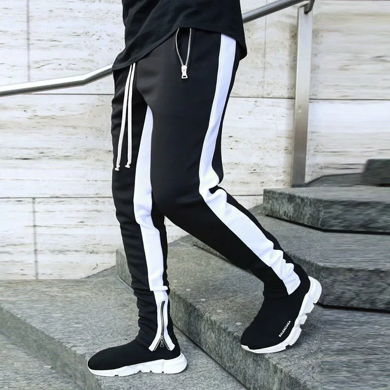 Men's Fitness Casual Running Trousers Zipper Cuff Cotton Summer Sports Pants Comfortable Breathable Streetwear Long Pants