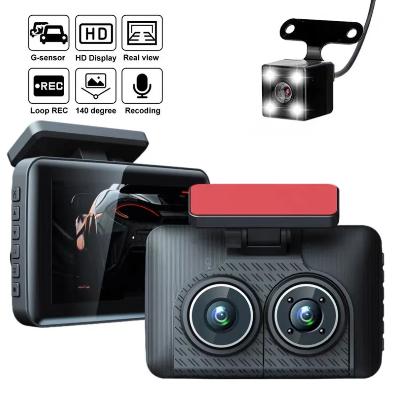 차량용 Dvr 녹음기 대시 캠, IR 나이트 비전, 광각 비디오, 자동 트리플 카메라, 전면 내부 후면, 4 인치 IPS HD 1080P 3 카메라