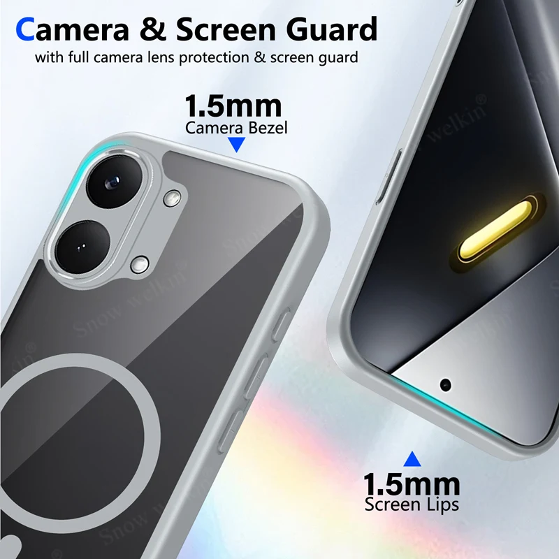 Magnetic Transparent Silicone Shockproof Phone Case with TPU Bumper and PC Back